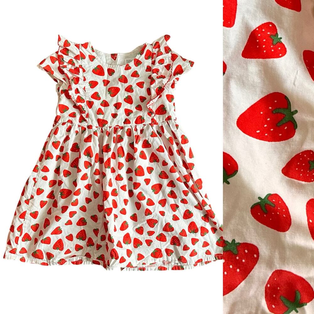 El Corte Ingles Strawberry Print Short Sleeve Cotton Dress Sz 3-4yr  Girl